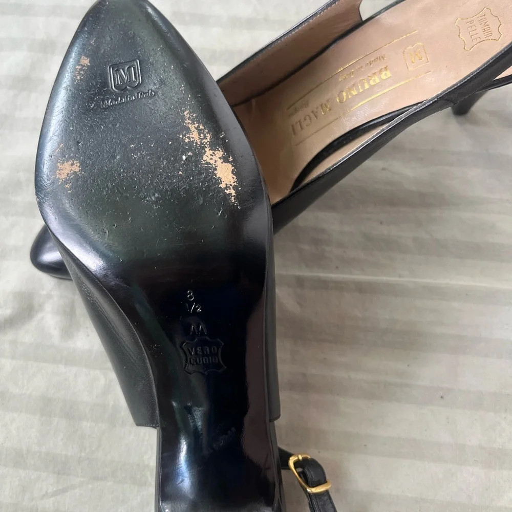 Bruno Magli Black Slingback Heels with Gold Accents - Picture 3 of 5